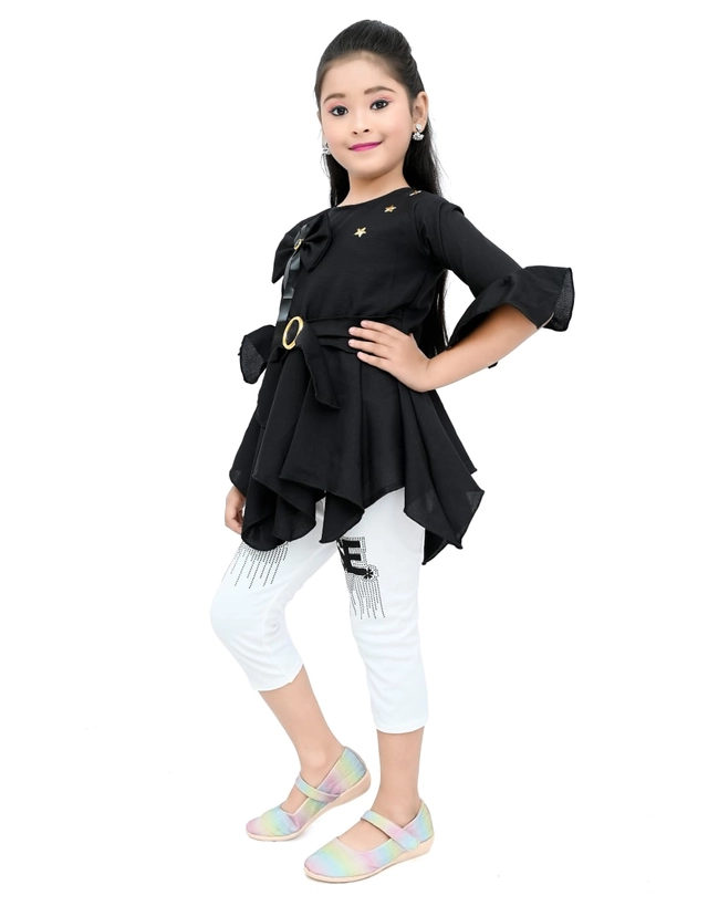 Cotton Blend Solid Cloting Set for Girls (Black & White, 1-2 Years)