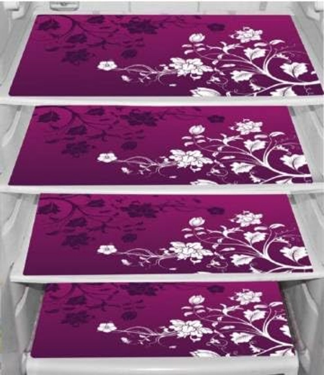 Knit Printed Fridge 4 Pcs Mat With Handle & Top Cover (Wine, Set Of 1)