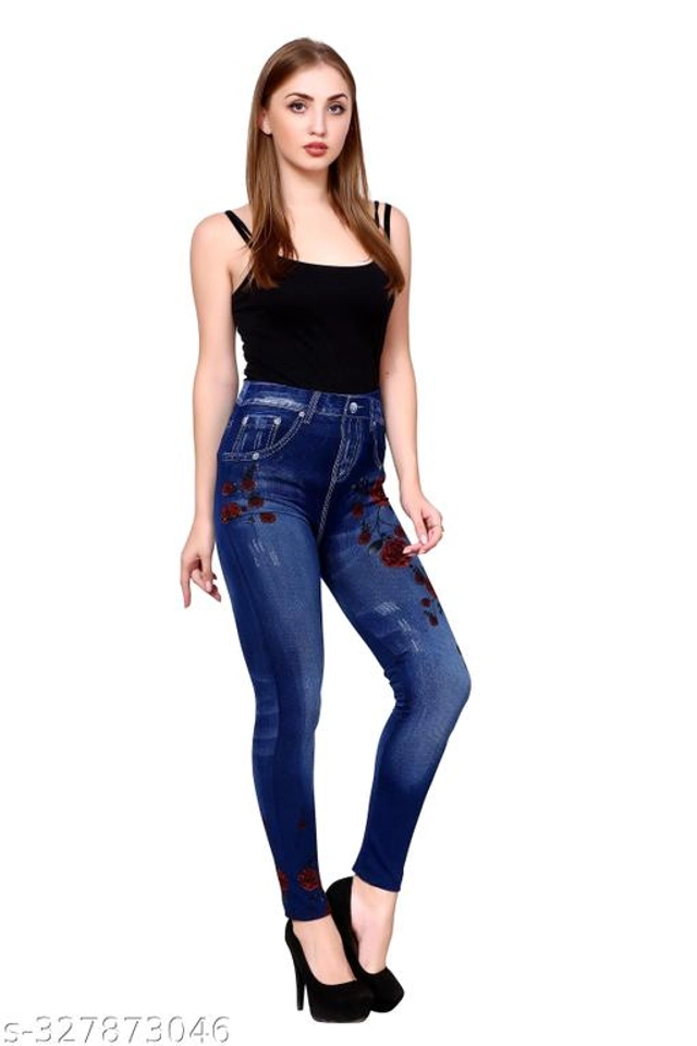 Polyester Dyed Jeggings for Women (Blue, Free Size)