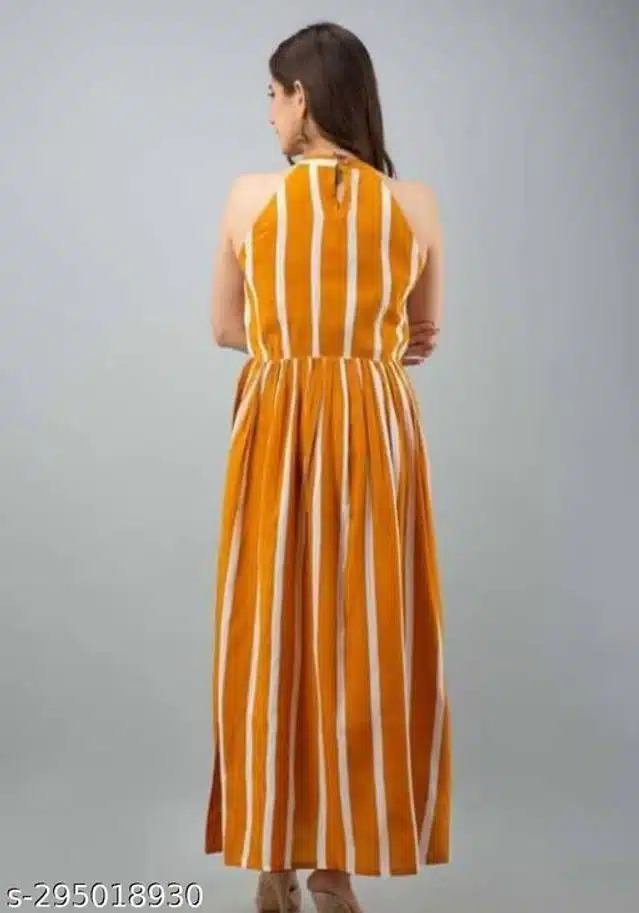 Viscose Rayon Striped Gown for Women (Mustard, S)