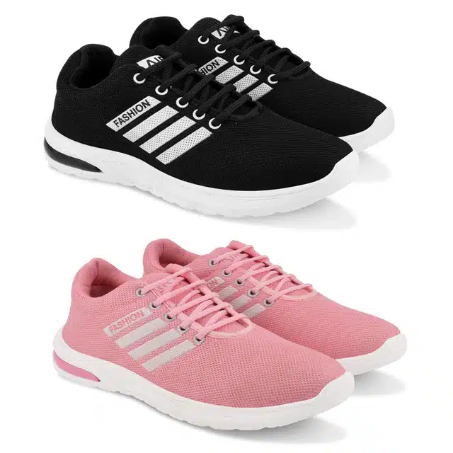 Sports Shoes Combo for Women (Pack of 2) (Black & Pink, 4)