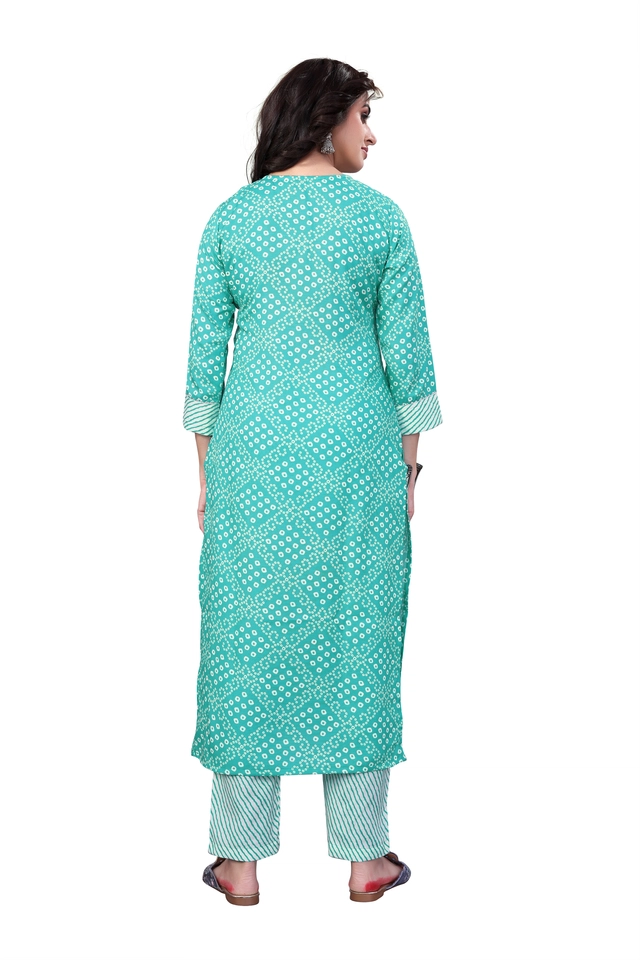 Cotton Blend Solid Kurta with Bottomwear for Women (Sea Green, S)