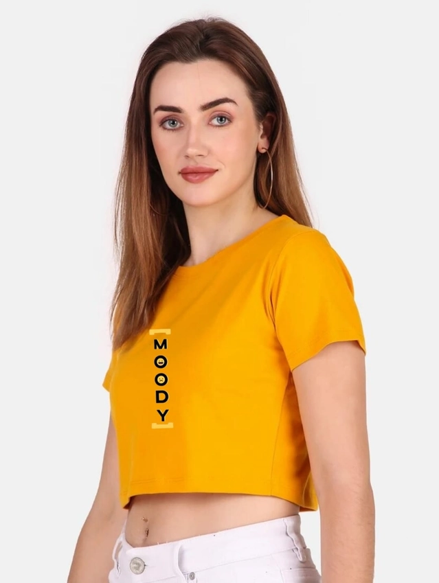 Cotton Blend Printed Top for Women (Mustard, S)