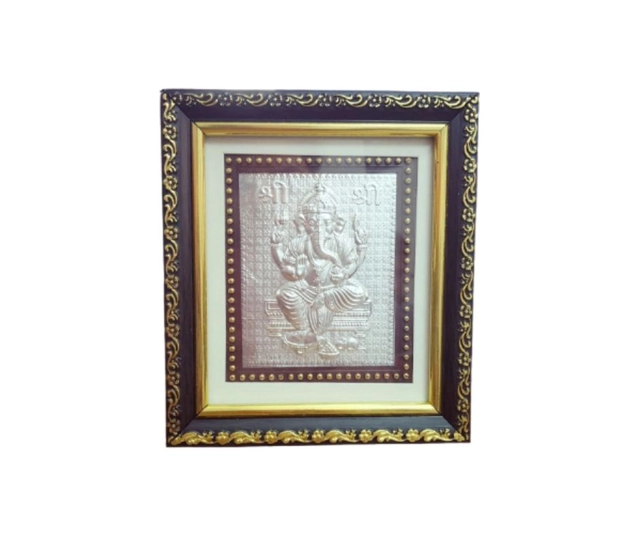 Wooden Shri Ganesha Lilver Photo Frame for Pooja (Multicolor, 5x5 inches)