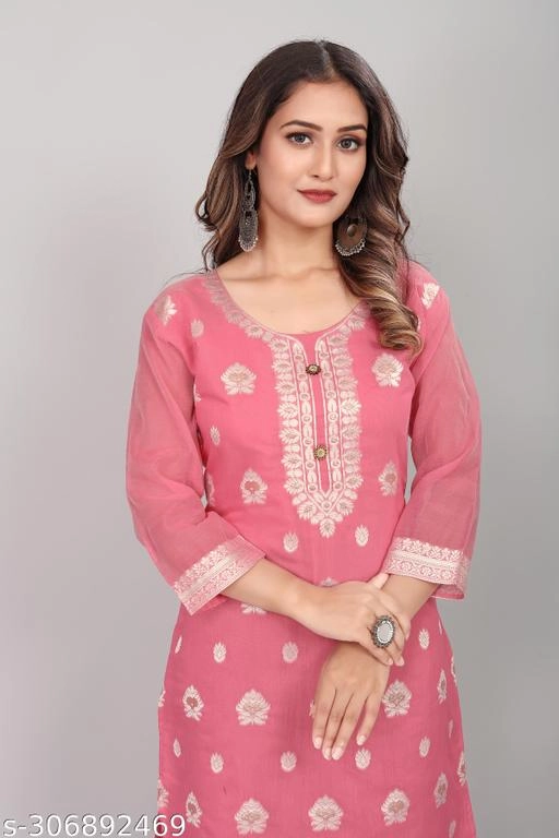 Cotton Embroidered Kurti for Women (Pink, L)