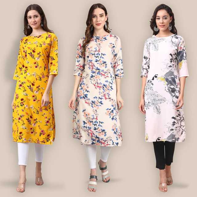 Women Crepe Printed Kurta (Pack Of 3) (Multicolor, S) (SD-579)