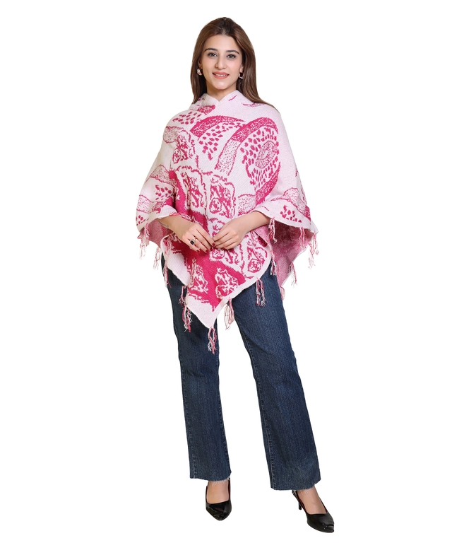 Woolen Self-Design Ponchos for Women (Multicolor, M)