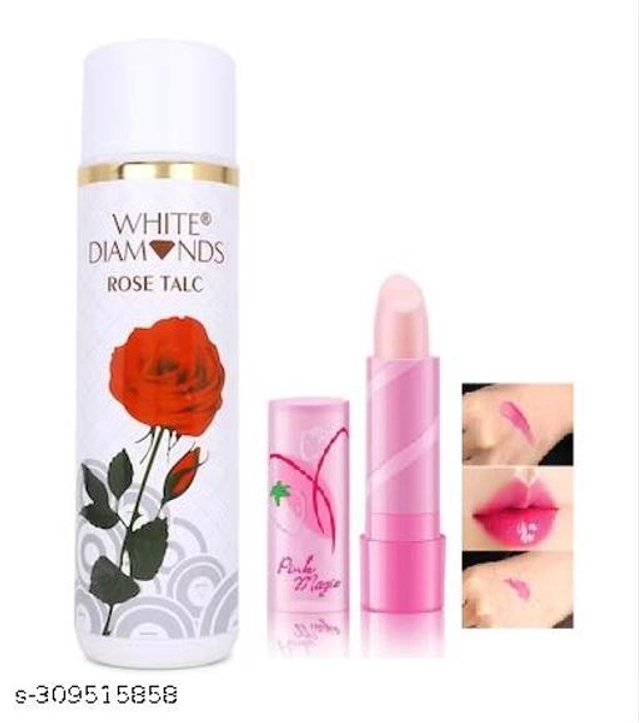 White Diamond Rose Body Powder with Strawberry Lipbalm (Set of 2)