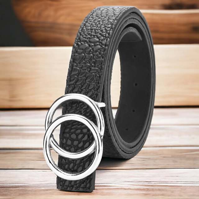 Artificial leather Belt for Women (Black & Silver)