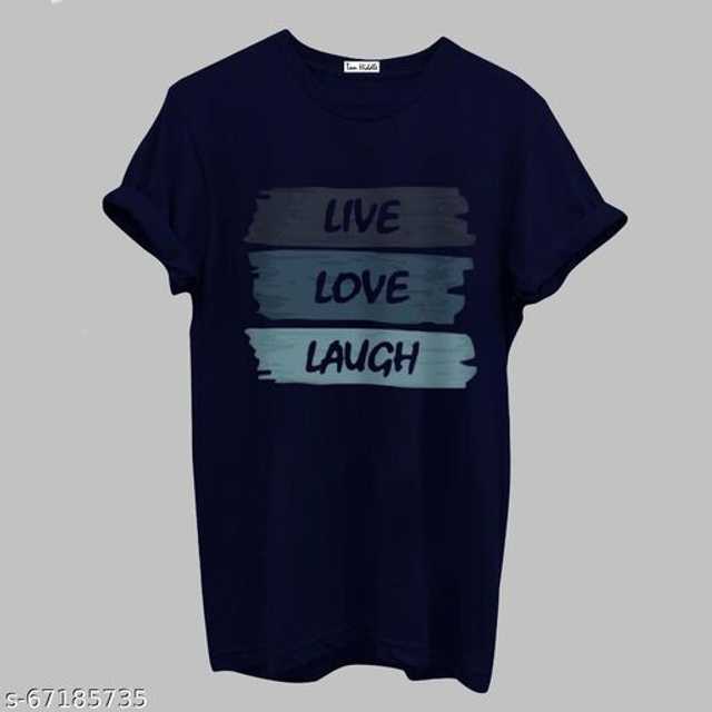Ruggstar Casual Printed Round Neck T-Shirt For Men (Navy Blue, L)