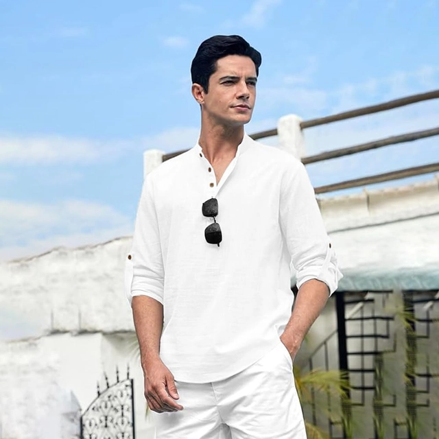 Cotton Solid Kurta for Men (White, S)