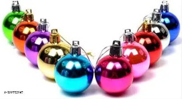 Plastic Christmas Tree Hanging Balls (Multicolor, Pack of 12)