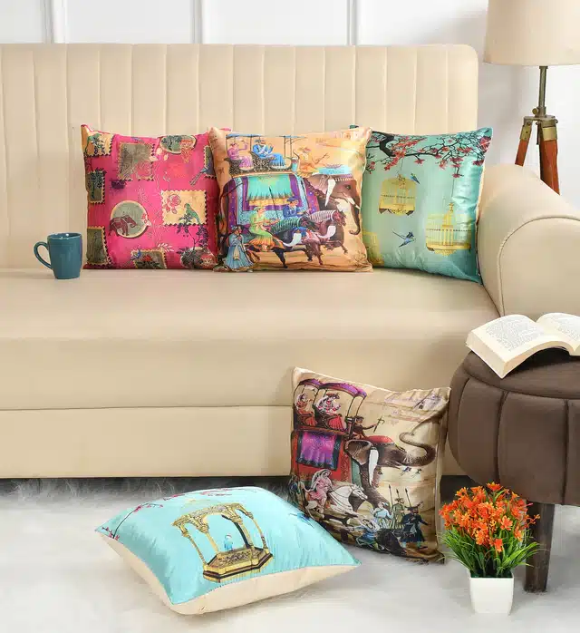 Polycotton Cushion Covers (Pack of 5) (Multicolor, 16x16 Inches)