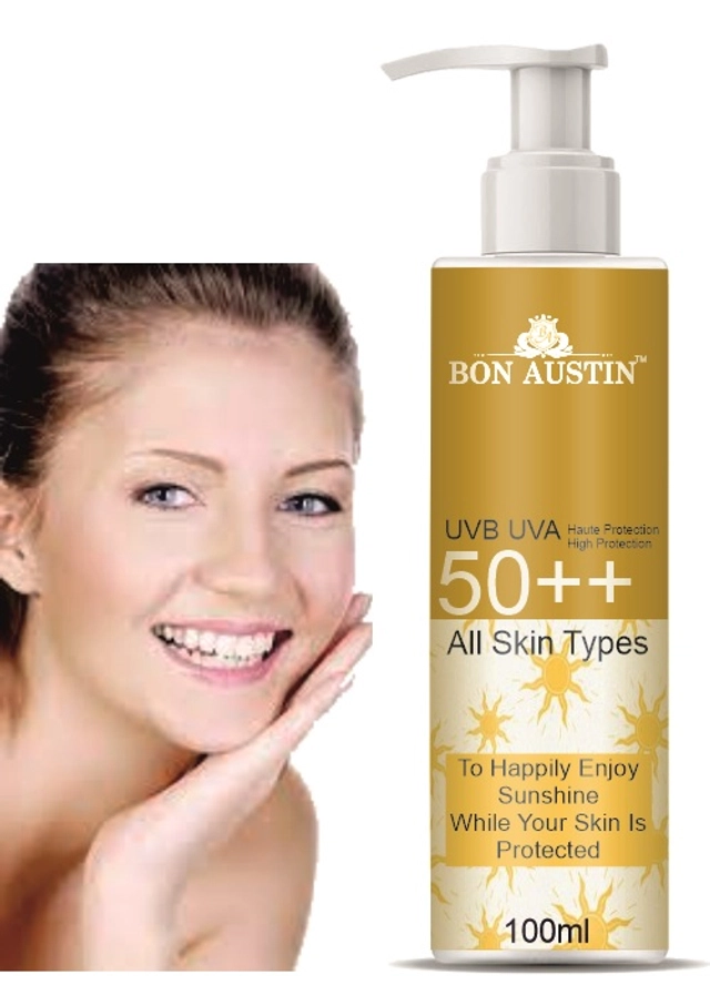 Bon Austin Broad Spectrum SPF Sunscreen Lotion (100 ml) with 24K Gold Serum (30 ml) & Natural Rose Water (100 ml) (Set of 3)