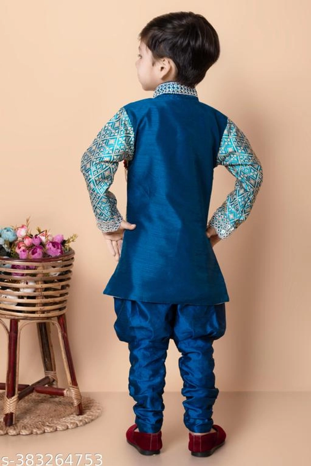 Cotton Blend Sherwani for Boys (Blue, 6-9 Months)