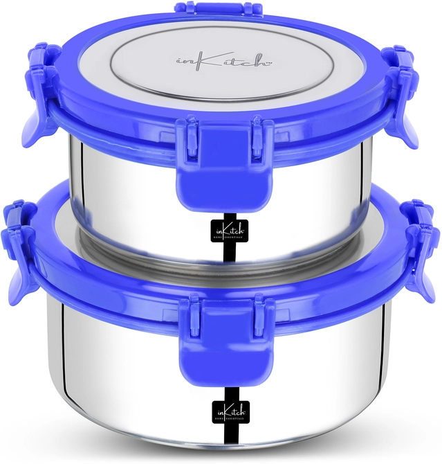 Inkitch Stainless Steel Storage Container with Lid for Kitchen (Blue, Set of 2)