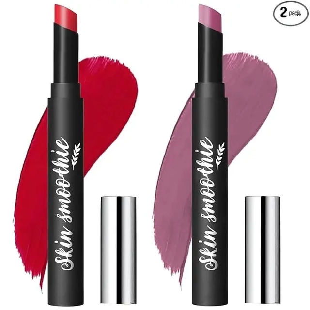 Skin Smoothie Lip Crayon Lipstick With Vitamin E & Avocado oil & Jojobal (Hot Red & Rose Pink ) (Pack Of 2)