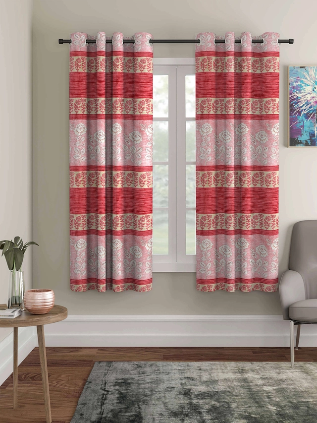 Polyester Curtain for Window (Red, 5x4 Feet) (Pack of 2)