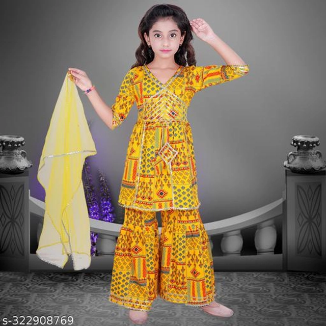 Dupion Silk Kurta Sets for Girls (Yellow, 2-3 Years)