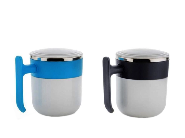 Plastic Unbreakable Mug with Lid (Blue & White, 350 ml)