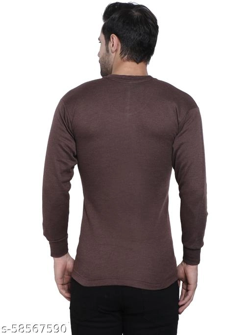 Cotton Thermal Topwear for Men (Brown, L)