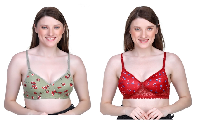 Cotton Blend Printed Padded Bra for Women (Multicolor, 30)