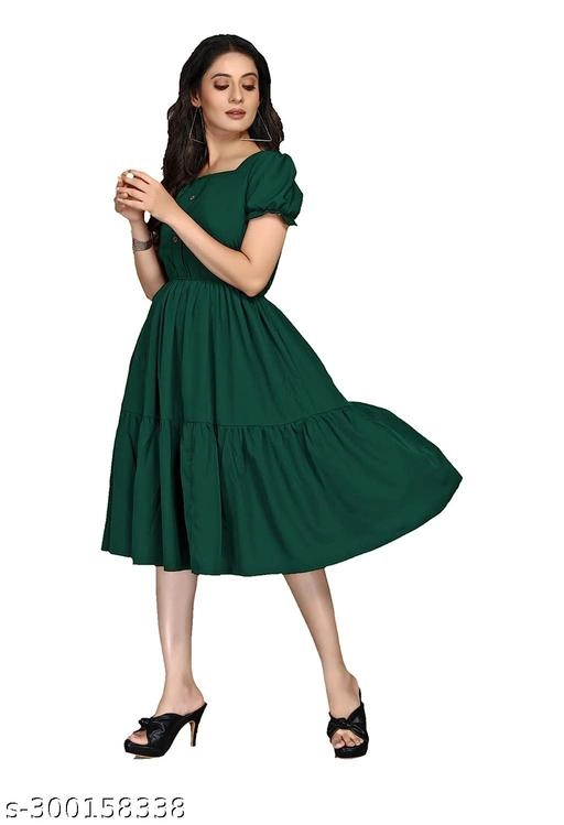 Crepe Solid Dress for Women (Green, S)