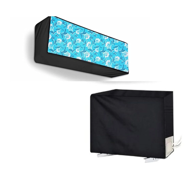 Polyester Printed Split AC Cover (Blue, Set of 1)