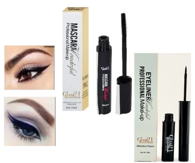 Combo of Professional Waterproof Eyeliner with Mascara (Black, Set of 2)