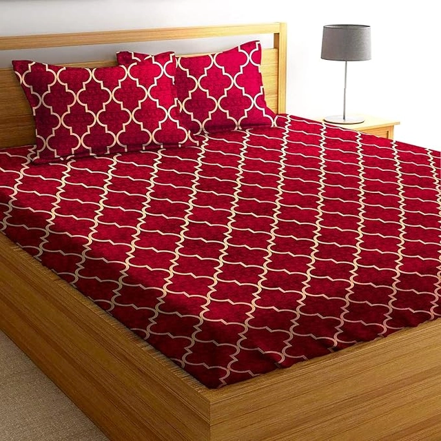 Polycotton Double 3D Printed Flat 180 TC Bedsheet (Pack of 1, Red)