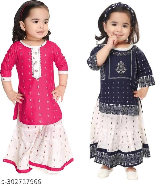 Rayon Kurta Set for Girls (Multicolor, 0-3 Months) (Pack of 2)