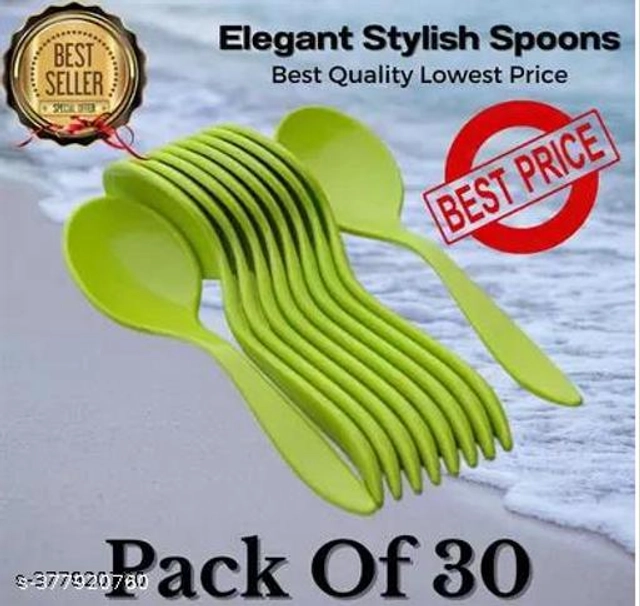 Plastic Table Spoons (Green, Pack of 30)