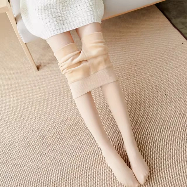 Woolen Solid Stockings for Women (Beige, Free Size)