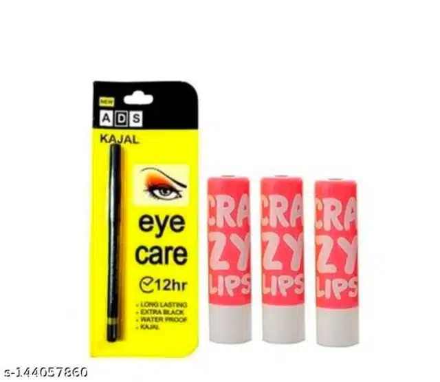 ADS Kajal with 3 Pcs Lip Balm (Set of 2)