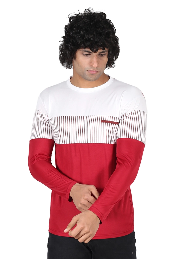 Round Neck Printed T-Shirt for Men (Red & White, M)