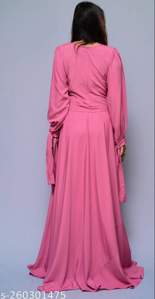 Crepe Solid Gown for Women (Pink, XS)