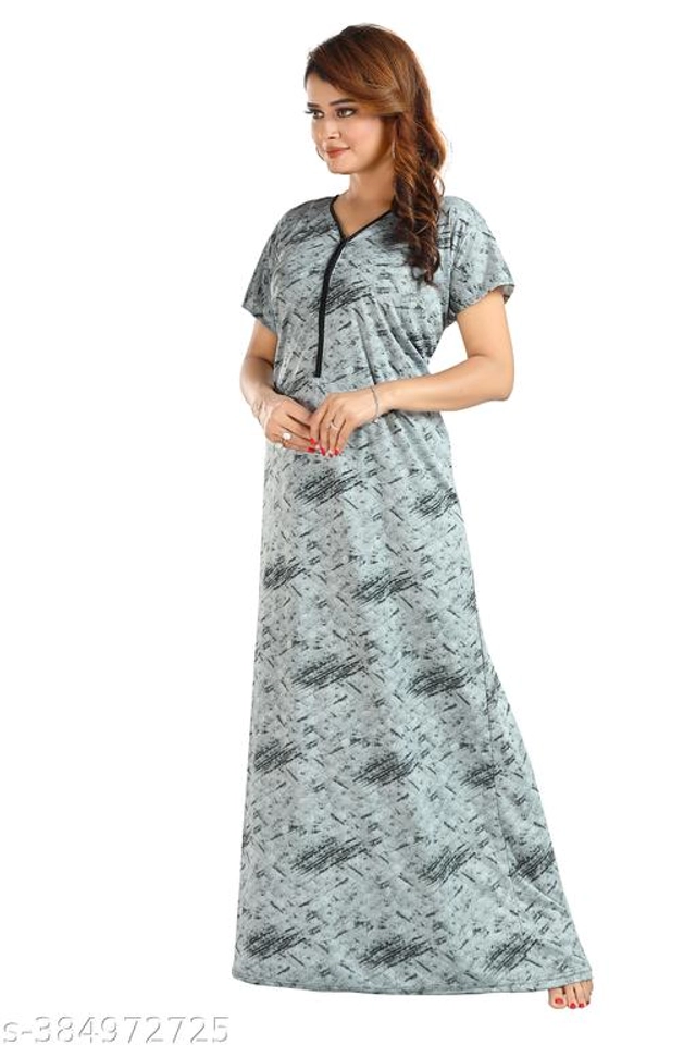 Satin Nightdress for Women (Grey, L)