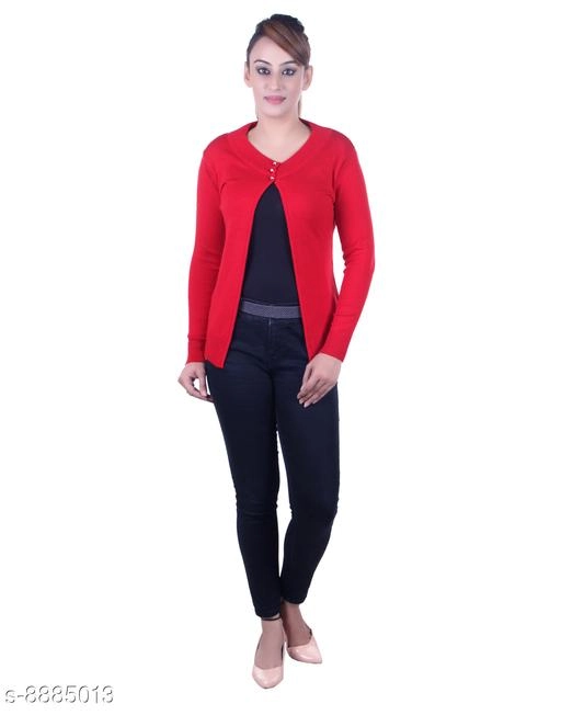 Acrylic Solid Sweater for Women (Red, M)