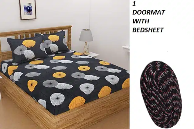 Double Bed Bedsheet with 2 Pillow Covers & Doormat (Combo of 2) (Multicolor, 86x86 Inches)