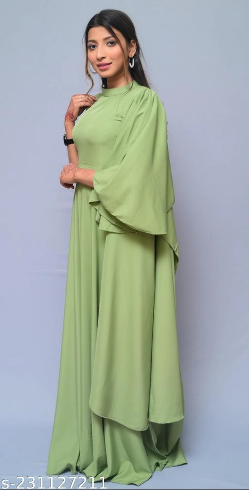 Crepe Solid Gown for Women (Sea Green, XS)