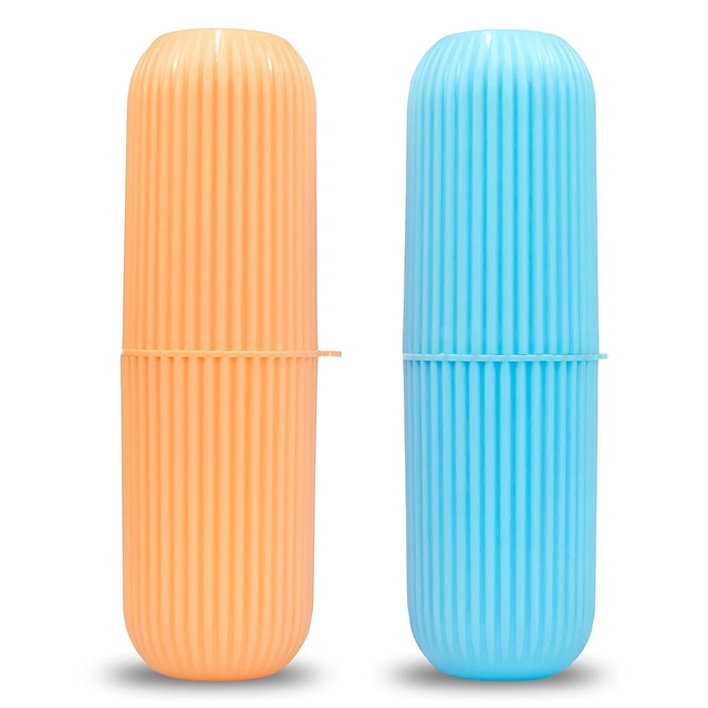 Plastic Capsule Shaped Toothbrush Case (Multicolor, Pack of 2)