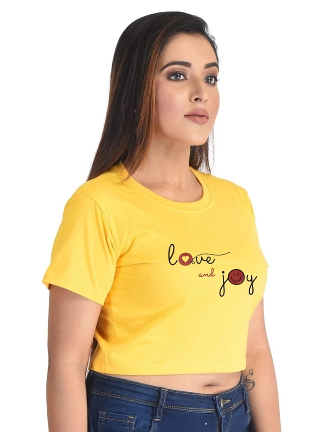 Cotton Blend Printed Top for Women (Yellow, S)