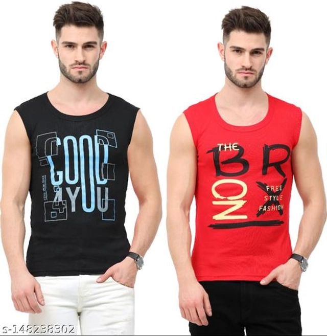 Cotton Vests for Men (Red & Black, XS) (Pack of 2)