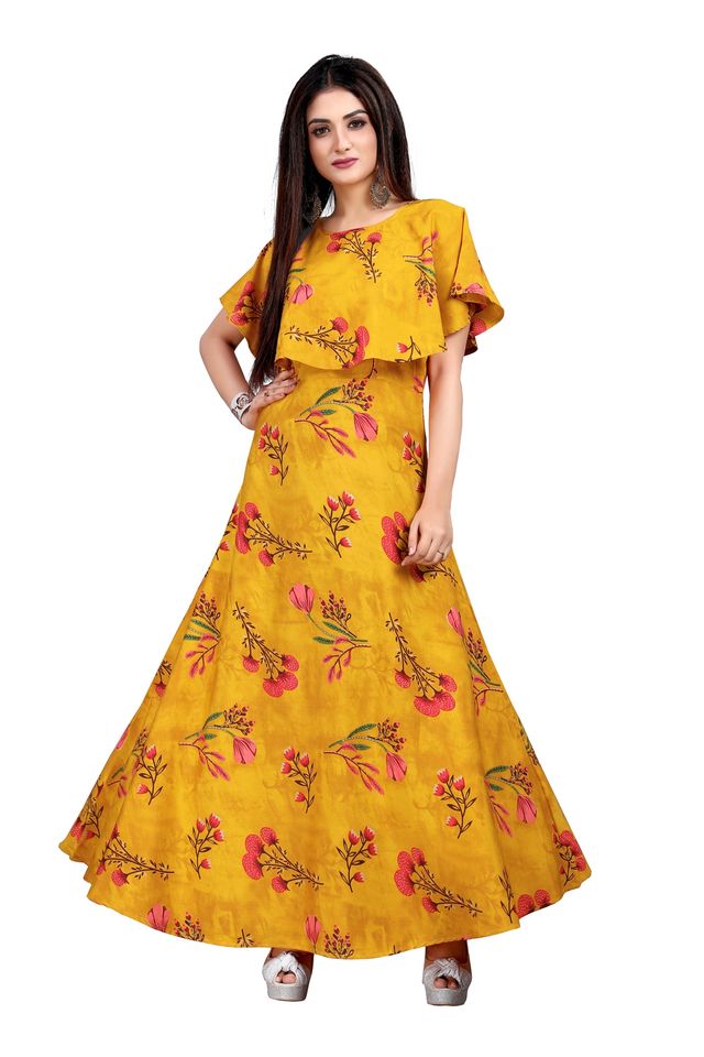 Fit and Flare Gown for womens (Yellow, XL) (NE13)