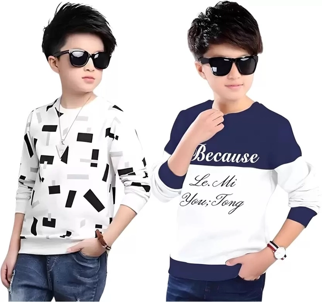 Round Neck Printed T-Shirts for Boys (Multicolor, 8-9 Years) (Pack of 2)