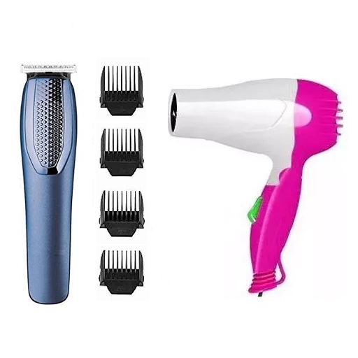 Premium Professional AT-1210 Hair Dryer (1800 W) with NV-1290 Rechargeable Trimmer for Men & Women (Multicolor, Set of 2)