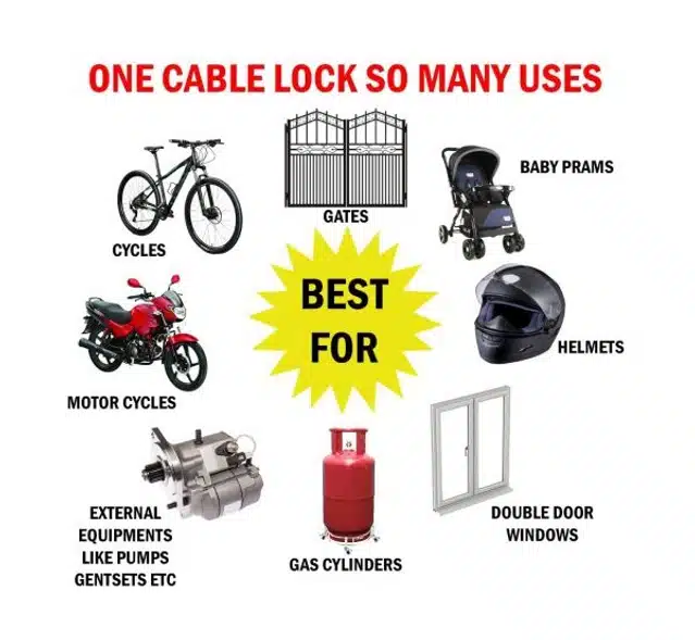 Multipurpose Steel Cable Safety Lock with 2 Keys for Bike (Black)