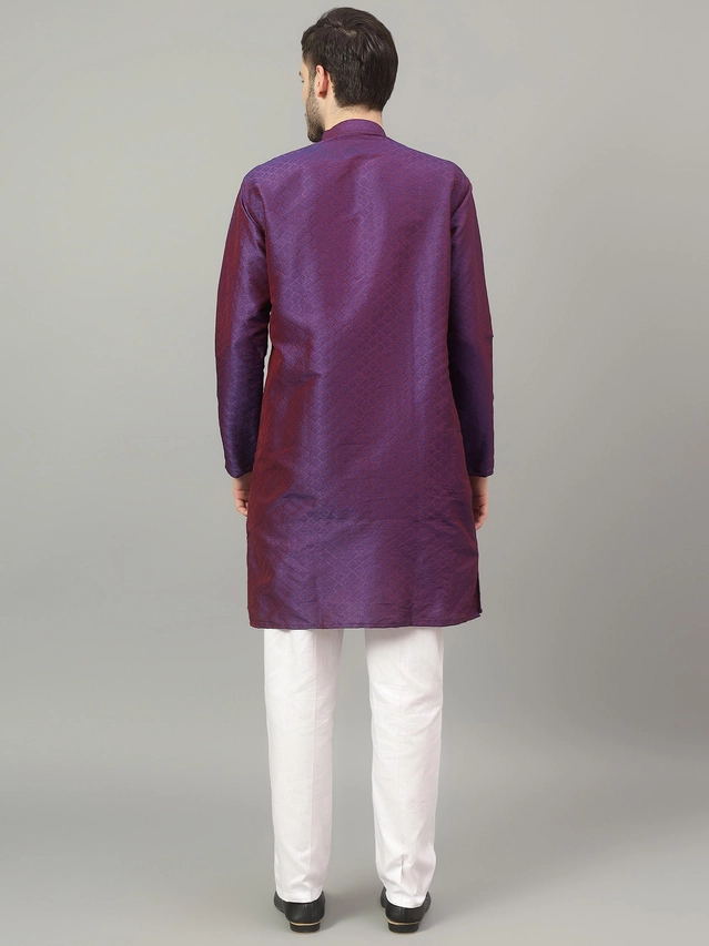 Jacquard Solid Kurta with Pant for Men (Purple, S)