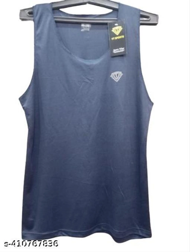 Polyester Gym Vests for Men (Blue, XL)