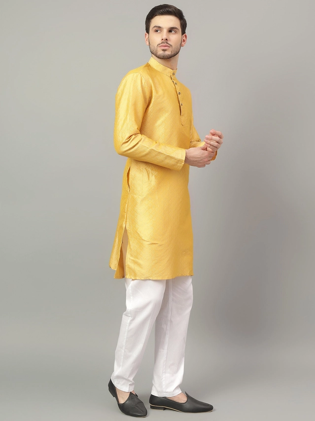 Jacquard Solid Kurta with Pant for Men (Gold, S)